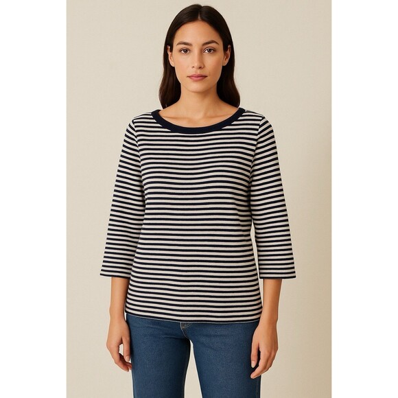 COS Womens L Striped Pullover Sweater 3/4 Sleeve Boat Neck Navy Blue White - Picture 10 of 12